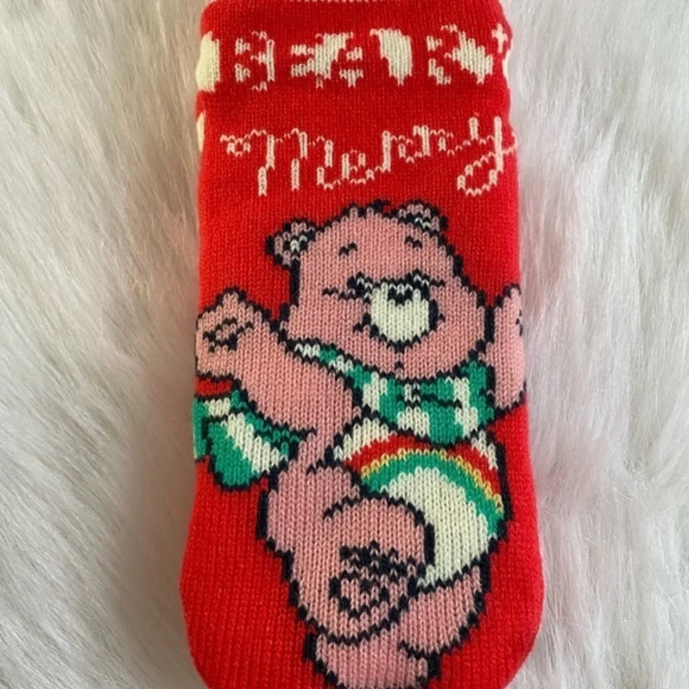 Care Bears Slipper Socks Womens Shoe Size 4-10 Fuzzy Cheer Bear Red Pull‎ On